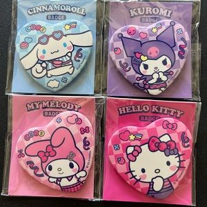 Sanrio Lovers Club Heart Pins Hello Kitty, My Melody, Kuromi, Cinnamoroll